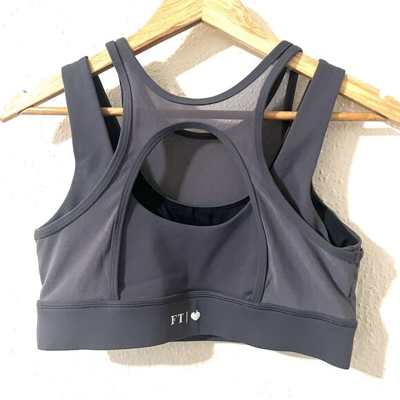 For The Peach Grey Mesh Padded High Support Impact Gym Bra Double Layer Size XL - Picture 3 of 4